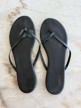 Tkees Minimalist Black Women's Leather Flip Flop Sandals